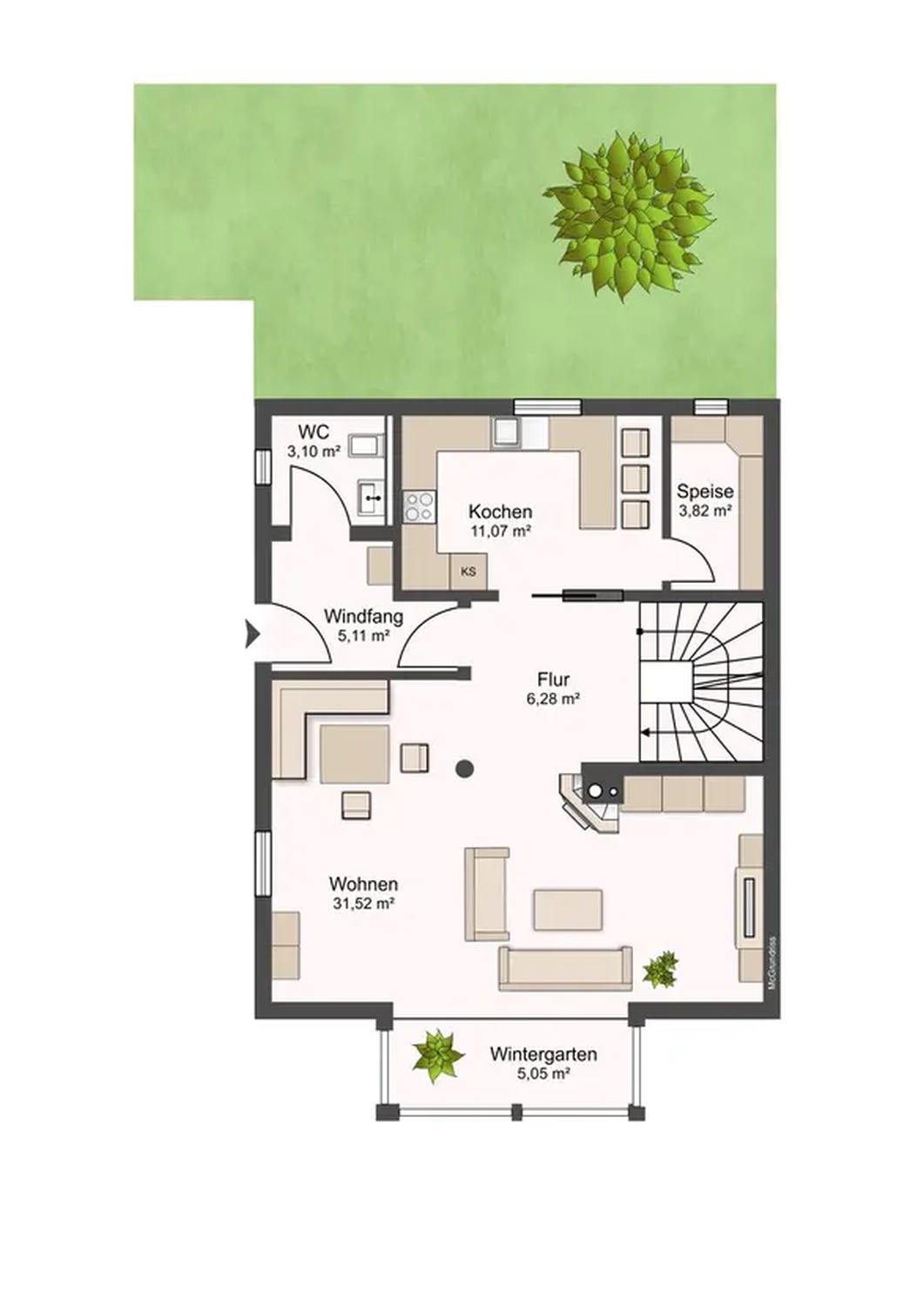Michaela Hain Immobilien - Wohnung Wohnzimmer mit großflächiger LED