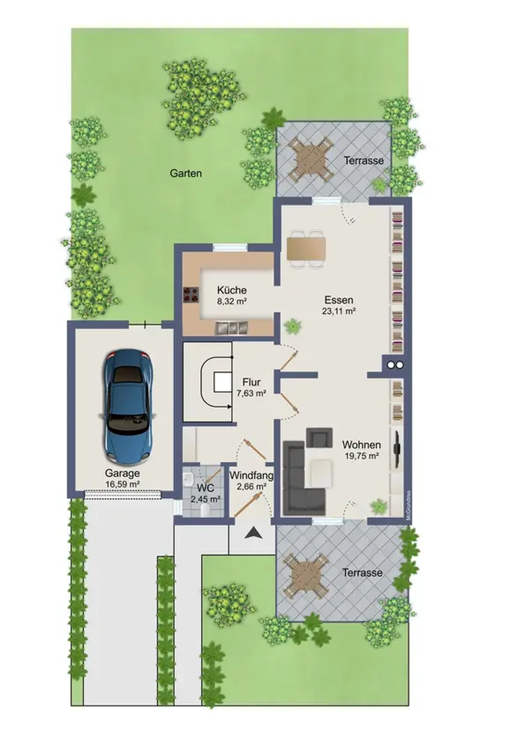 Michaela Hain Immobilien - Wohnung Wohnzimmer mit großer LED, Balkonblick