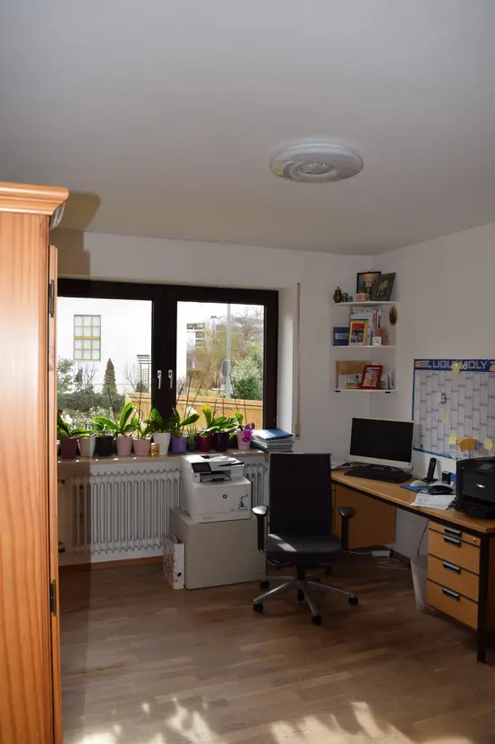 Michaela Hain Immobilien - Wohnung Wohnzimmer mit großer LED, Balkonblick